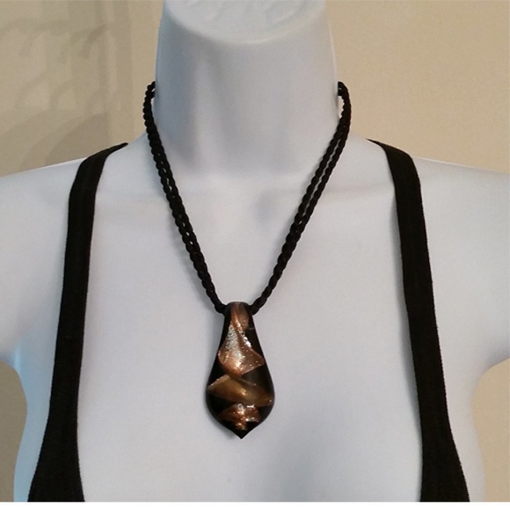 BIG foil art glass pendant on a double rope necklace boho style statement